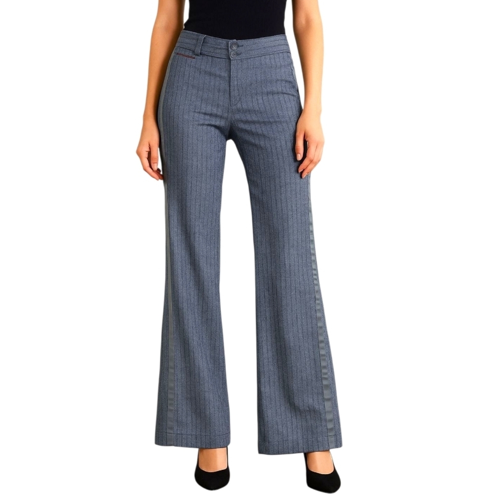 Y2K American Eagle Gray Satin Pinstripe Wool Blend Flare Pants 4 Career Academia